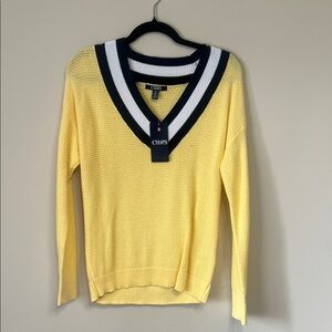 Chaps Yellow and Navy V-Neck Women's Sweater